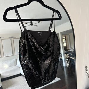 Express Shimmering Black Sequin Top